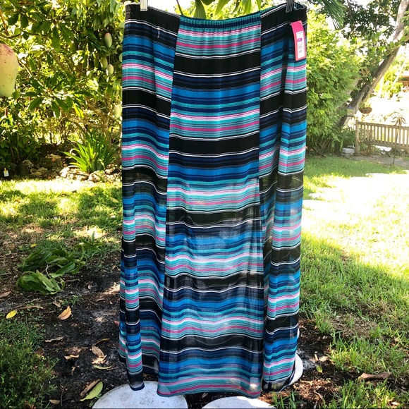 maxi skirt XXL striped semi-sheer fabric summer festival women’s NWT curvy comfy - Picture 1 of 5